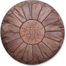 Marokietiškas natūralios odos pufas - rankų darbo - su užpildu - pufas, pupelių maišas, pėdkelnė, pufas (rudas)