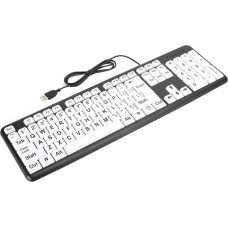 Klaviatūra su dideliais klavišais, klaviatūra silpnaregiams, klaviatūra pagyvenusiems žmonėms, klaviatūra su maža klaviatūros reikšme, USB kabelio klaviatūra silpnaregiams su baltais klavišais, dideliais atspausdintais klavišais (juoda)