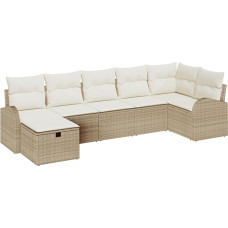 Rantry Model3359100 7 dalių sodo sofos komplektas su pagalvėle Smėlio spalvos polietileninis rotango sodo poilsio kambarys