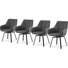 TUKAILAI Pasukamos valgomojo kėdės, 4 komplektas, valgomojo dirbtinės odos kėdės su porankiais, atlošu, paminkštinta sėdyne, metalinėmis kojomis, kėdė su porankiu, virtuvės kėdės, minkšta kėdė, virtuvės fotelis (pilka)