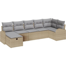 Rantry 7-teiliges Garten-Sofa-Set mit Kissen Beige Poly Rattan Gartenlounge Modelis3359099