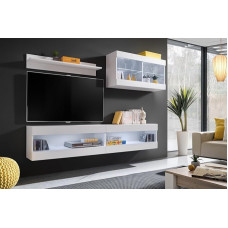 Komodos, Komplektas, Möbel, Tivoli SET6, Weiß/Weiß, Breite 200cm x Höhe 195cm x Tiefe 35cm, ohne LED, für Wohnzimmer, Schlafzimmer