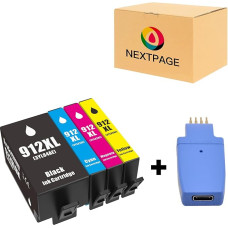 Nextpage 912XL daugiapakopės 912 spausdintuvų kasetės, suderinamos su HP Officejet 8022 8020 8010 8012 8013 8014 ir t. t. (4 pakuotės) su 1 x 912XL lusto atnaujinimo įrenginiu (nesuderinama su E serijos spausdintuvais)