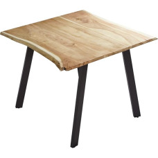 SAM Laxmi Dining Room Table 80 x 80 cm Real Wane, Natural Coloured, Solid Acacia Wood Dining Table with Four Metal Legs, Black