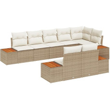 Rantry 8-teiliges Garten Sofa Set mit Kissen Beige Poly Rattan Gartenlounge Modelis3348112