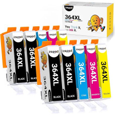 iNKPAD (10 pakuočių) 364XL daugiapakopės rašalo kasetės, skirtos HP 364 364 XL, pakeičiančios HP Photosmart 5520 kasetes 5510 6510 6510 6520 7510 7520, Deskjet 3070A 3520, Officejet 4610 4620 (juoda, žydra, purpurinė)