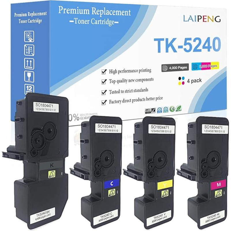 4 spalvų suderinamos tonerio kasetės (C+Y+M+BK) Kyocera TK5240 TK-5240 4000 puslapių juodos spalvos ir 3000 puslapių C M Y spausdintuvui Kyocera ECOSYS P5026cdn P5026cdw M5526cdn M5526cdw