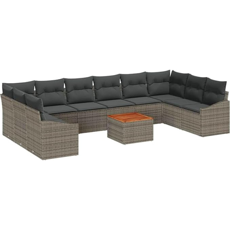 Rantry 11-teiliges Garten Sofa Set mit Kissen Grau Poly Rattan Akazie Gartenlounge Modelis3347881