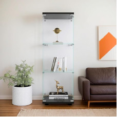 42 x 36 x 125 cm, stiklinė spinta su 3 lentynomis, 1 rakinamomis durelėmis, vitrina, kolekcinė vitrina svetainei (juoda/42 x 36 x 125 cm)