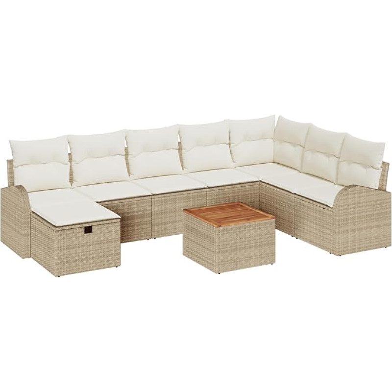 9-teiliges Garten Sofa Set mit Kissen Beige Poly Rattan Gartenlounge Modelis3359526