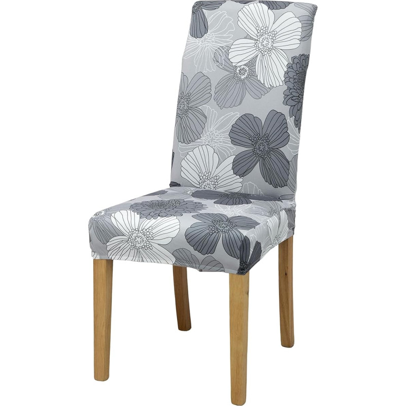 Lalluxy Parson Stretch kėdžių užvalkalai valgomojo kėdėms, sėdynių užvalkalai, kėdžių apsauga vakarėliams, naminių gyvūnėlių apsauga, universalus pritaikymas, minkštas poliesteris, 4 dalys, gėlių pilka