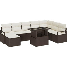 Rantry 9-teiliges Garten-Sofa-Set mit Kissen Braunes Poly-Rattan Gartenlounge Modelis3348874