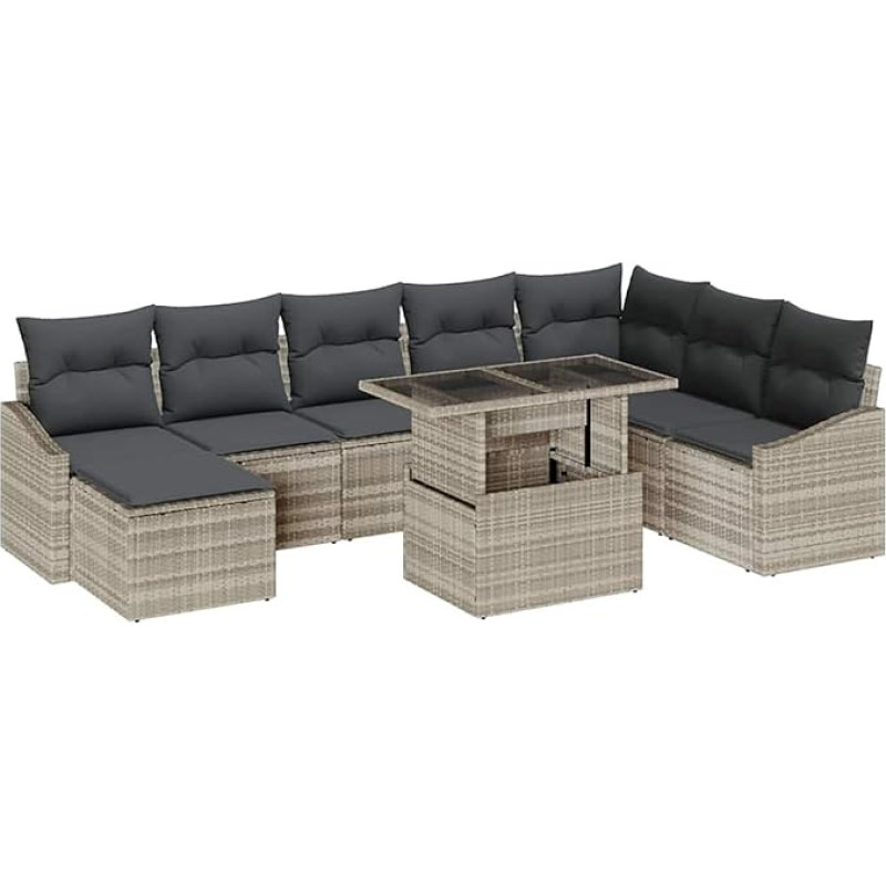 Rantry 9-teiliges Garten-Sofa-Set mit Kissen in Hellgrau Poly-Rattan Gartenlounge Modelis3349058