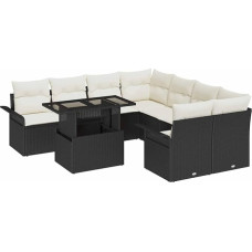 Rantry 9-teiliges Garten-Sofa-Set mit Kissen schwarzes Poly-Rattan Gartenlounge Modelis3348253