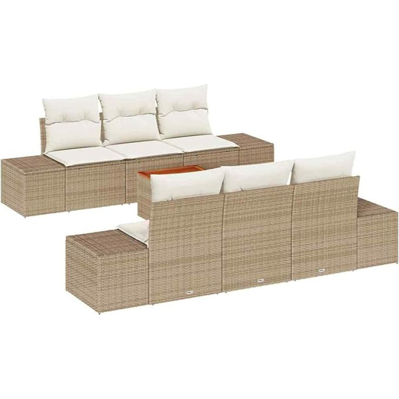 Rantry 7-teiliges Garten Sofa Set mit Kissen Beige Poly Rattan Akazie Gartenlounge Modelis3347904