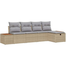 5-teiliges Garten-Sofa-Set mit Kissen Beige Poly-Rattan Gartenlounge Modelis3359622