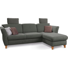 CAVADORE Trend Sofa lova / skandinaviška kampinė sofa su spyruokline šerdimi, lovos funkcija, lovos dėžė ilgame krėsle ir 2 galvos atlošai, 249 x 86 x 162 cm, velvetas, tamsiai pilka