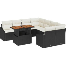 9-teiliges Garten-Sofa-Set mit Kissen Schwarz Poly Rattan Gartenlounge Modelis3358553