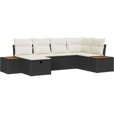 Rantry 6-teiliges Garten-Sofa-Set mit Kissen Schwarzes Poly-Rattan Gartenlounge Model3359629