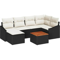 Rantry 7-teiliges Garten Sofa Set mit Kissen Schwarz Poly Rattan Akazie Gartenlounge Modelis3347852
