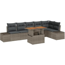 Rantry 7-teiliges Garten-Sofa-Set mit Kissen Grau Poly Rattan Gartenlounge Modelis3358708