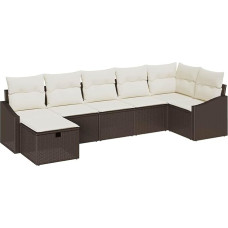 7-teiliges Garten Sofa Set mit Kissen Braun Poly Rattan Gartenlounge Modelis3359297