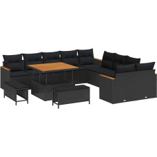 Rantry 13-teiliges Garten Sofa Set mit Kissen Schwarz Poly Rattan Akazie Gartenlounge Modelis3363094