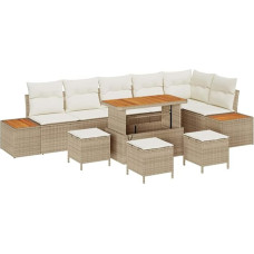 Rantry 10-teiliges Garten Sofa Set mit Kissen Beige Poly Rattan Akazie Gartenlounge Model3364891