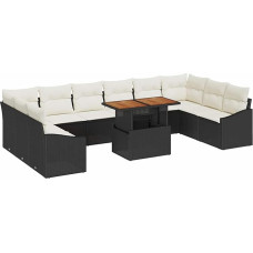 11-teiliges Garten Sofa Set mit Kissen Schwarz Poly Rattan Gartenlounge Modelis3358623