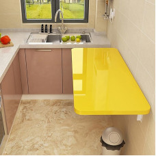 Exquisiter Klapptisch zur Wandmontage für Waschküche, herunterklappbarer Schreibtisch für kleine Räume, schwebender Schreibtisch für Esszimmer, Arbeitszimmer, Küche, Abendessen, Bar, Gelb, 80 x 40 cm