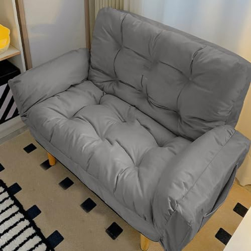 Tinginių grindų sofa, kušetė, pupelių maišas, konvertuojama futono kušetė su reguliuojamais porankiais ir atlošu, tinginių sofos kėdė su šoninėmis kišenėmis, sulankstoma sofos lova, kėdė, lova, šviesiai pilka - B