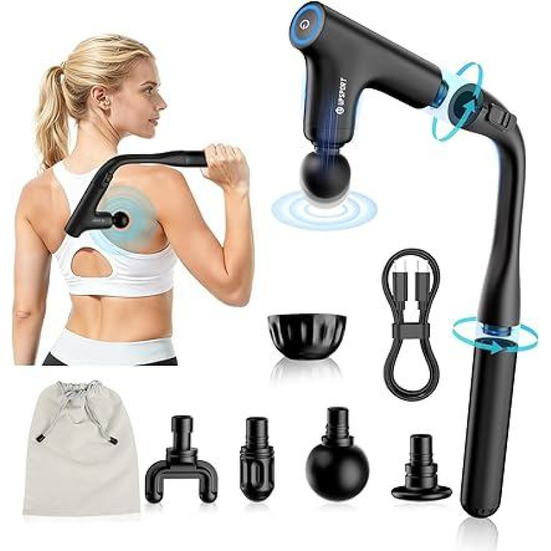 Masažo pistoletas,Muskel Percussion Massagegerät mit Turbo-Beating-Modus,Geräuscharm Massage Gun/Pistole mit Verlängerungs Griff,Tragbar Faszienpistole für Rücken,Schulter,Körper,Entspannung