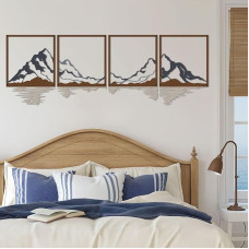 ESTART 4 dalių metalinis kalnų sienų menas, didelė kalnų sienų apdaila, kalnų miško dekoratyvinė tapyba, tinkanti svetainei, miegamajam, biurui, patalpoms ir lauke (Kalnų upė - spalvinga)