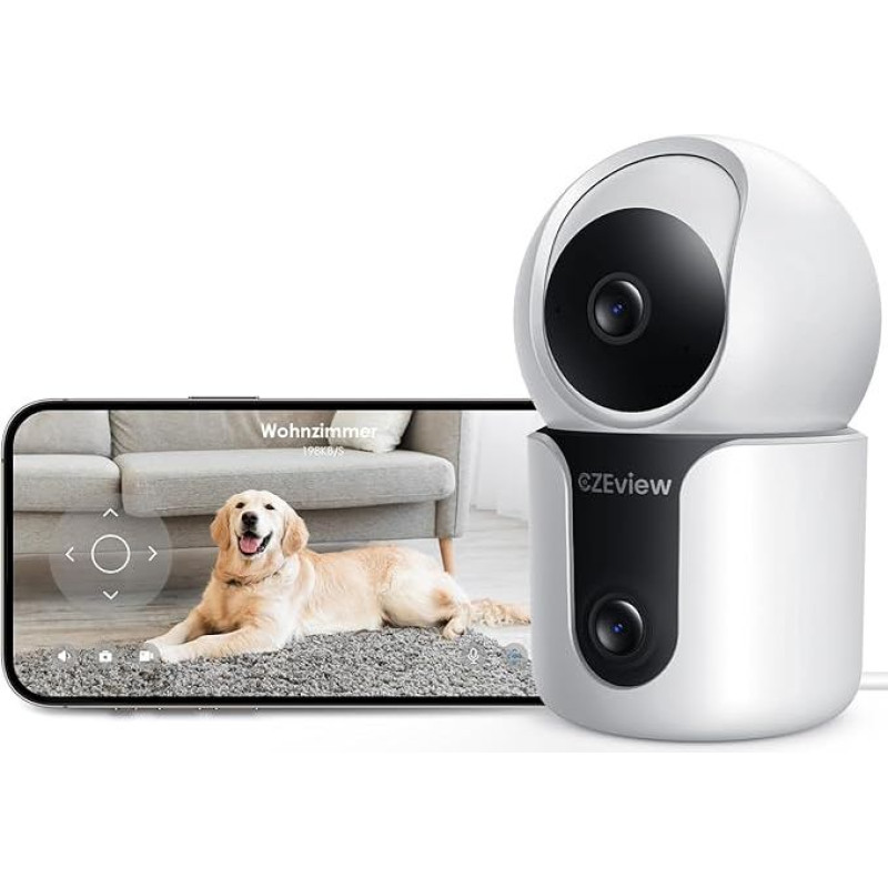 Vidinė stebėjimo kamera su 2K + 2K dvigubu objektyvu, naktinis matymas, 2,4 ir 5 GHz 