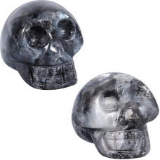 Nupuyai 2 dalys 2,5 cm mini raižytų kristalų kaukolės statulėlių rinkinys, krepšys gydomųjų akmenų galvos skulptūros dvasinis ornamentas namų biuro dekorui, labradoritas