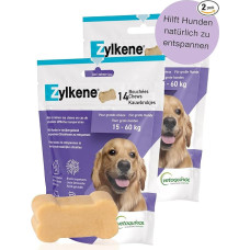 Vetoquinol Zylkene Chews 450 mg | Dviguba pakuotė | 2 x 14 kramtomųjų guminukų | Papildomas pašaras šunims | Gali padėti šunims nepažįstamose situacijose