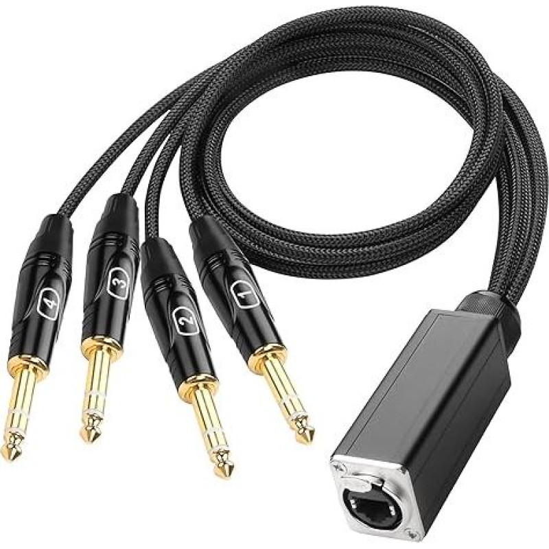 XMSJSIY 1/4 colio TRS garso gyvatukas 4 kanalų daugiakanalis per RJ45 Ethercon Cat5/6 į 6,35 mm TRS tinklo ilgintuvo kabelį scenos garsui ir įrašų studijai (A)