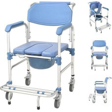 Shower Chair with Wheels, Commode Chair for Seniors, Wheelchair with Shower Seat, Waterproof Chair, Chest of Drawers, Load Capacity 150 kg for Patients, Seniors, Disabled, Pregnant Women