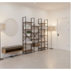 FurnitureR Industrinė prieškambario lentyna su 12 lentynų, 152 x 24 x 155 cm, senovinė medžio išvaizda ir metalinis rėmas, universali stovinti lentyna prieškambaryje