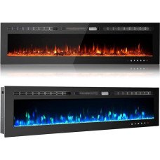 M.C.Haus Electric Fireplace, Touch Screen, Glass Top, Colourful Flame, Insert, Wall Mounted, Heating, Remote Control with Crystal and Log Set, 900/1800 W (178 cm, Black)