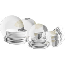 MÄSER 931215 Nicely Decorated Crockery Set for 6 People, 30-Piece Crockery Set with Rimless Shapes, Porcelain, White