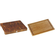 WMF Chopping Board XL 40 x 32 x 4 cm, Wood, Acacia Wood & Natural Bamboo Chopping Board, 45 x 30 x 1.9 cm, Bamboo Board, Large Wooden Board - Carving Board with Juice Groove - Kitchen Board Gentle on
