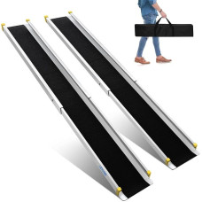 LIEKUMM 2 x 135-244 cm Wheelchair Ramps, 300 kg Load Capacity Wheelchair Ramp for Wheelchair & Scooter, Telescopic Ramp for Door Thresholds, Electric Wheelchairs, Bicycles, 3 Lengths Adjustable, with