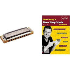 Hohner Blues Harp Harmonica in C Major & Blues Harp School with CD and DVD - Harmonica Play for Beginners / Basic Playing Techniques Bending / Simple Melodies /