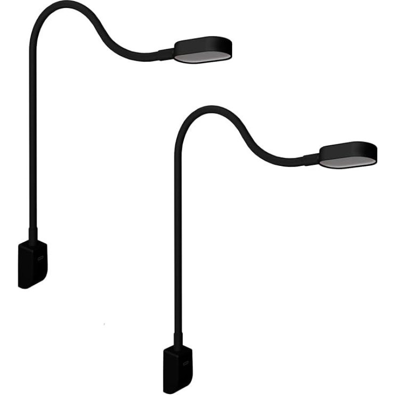 kalb I Ilios LED lovos / skaitymo lemputė su USB-C, tvirtinama prie sienos ir kampu, lanksti rankena, reguliuojamas apšvietimas, šilta balta 3000 K (2 vnt., juoda)