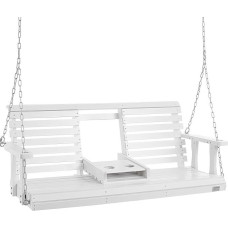 VEVOR Cedar Wood Hollywood Swing 1523 x 710 x 600 mm, kiemo ir sodo sūpynės, padidinta apytiksliai 400 kg apkrova, tvirtas supamasis suolas su kabančiomis grandinėmis, skirtas naudoti lauke, baltos spalvos