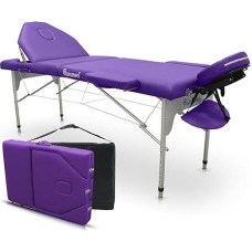 QUIRUMED Pro Aluminium Folding Massage Table 186 x 66 cm with Folding Backrest, Purple Faux Leather, Face Hole, Removable Head, Height Adjustable, 2 Sections, up to 150 kg
