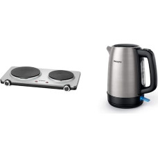 Bomann DKP 5033 E CB Double Hot Plate, 2 Hobs, Stainless Steel/Black & Philips Domestic Appliances HD9350/90 Kettle, 1.7 Litres, Black