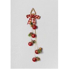 SHATCHI Hanging Golden/Silver/Red/Rustic Bells with Ribbon, Berries and Pine Cones Christmas Home Wall Door Jingle Xmas Holiday DIY Decorations - 46 cm/27 cm/46 cm