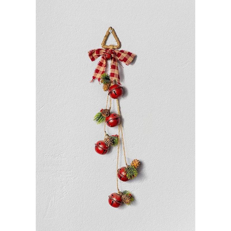 SHATCHI Hanging Golden/Silver/Red/Rustic Bells with Ribbon, Berries and Pine Cones Christmas Home Wall Door Jingle Xmas Holiday DIY Decorations - 46 cm/27 cm/46 cm